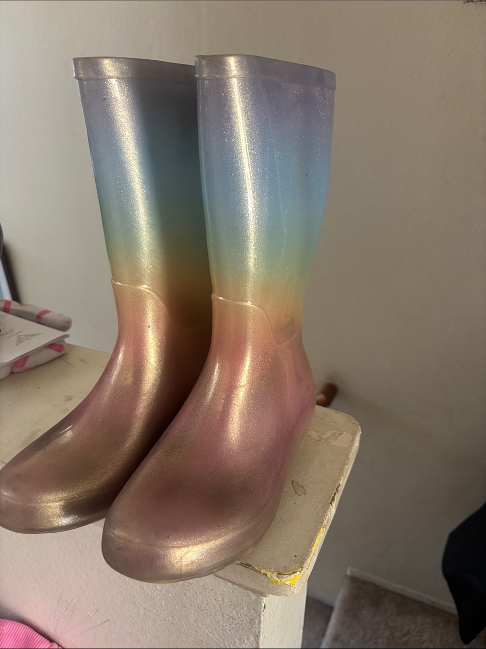 Women’s Iridescent Rainbow Rain Boots - Pink/Blue